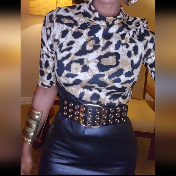 NWT Leopard Print Faux Leather Asymmetrical Dress Size M - Picture 5 of 9